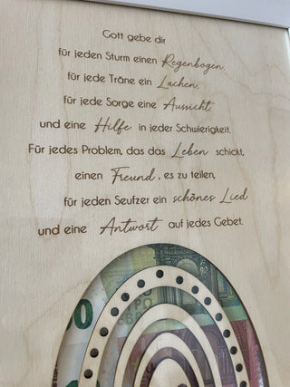 Personalisiertes Geldgeschenk zur Erstkommunion – A4 Rahmen mit Spruch, Name; Datum