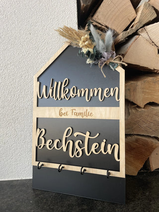 Schlüsselbrett Holz mit Trockenblumen