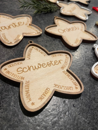 Personalisierter Stern-Anhänger aus Holz & Acryl – mit Wunschname
