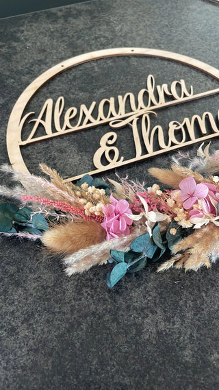 Holz Türschild mit Trockenblumen